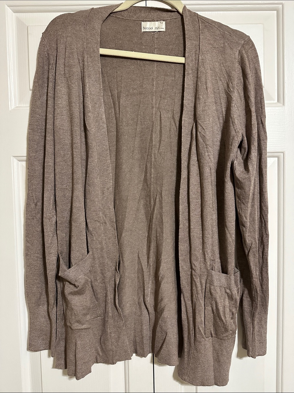 Taupe Open-Front Pocket Cardigan